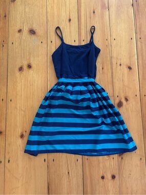 Tommy Hilfiger Navy & Teal Striped Fit Flare Dress Small